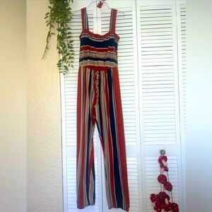 SOFT Caution The Wind Striped Wide Strap Jumpsuit S/m  Anthropologie Pant Tank